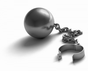 A ball and chain, with shackle