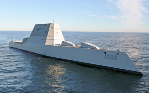 The future USS Zumwalt (DDG 1000) in sea trials, December 2015